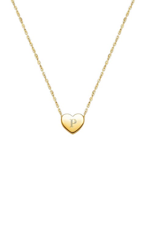 14K Gold Mini Sliding Heart & Engraved Initial 12-14" Necklace