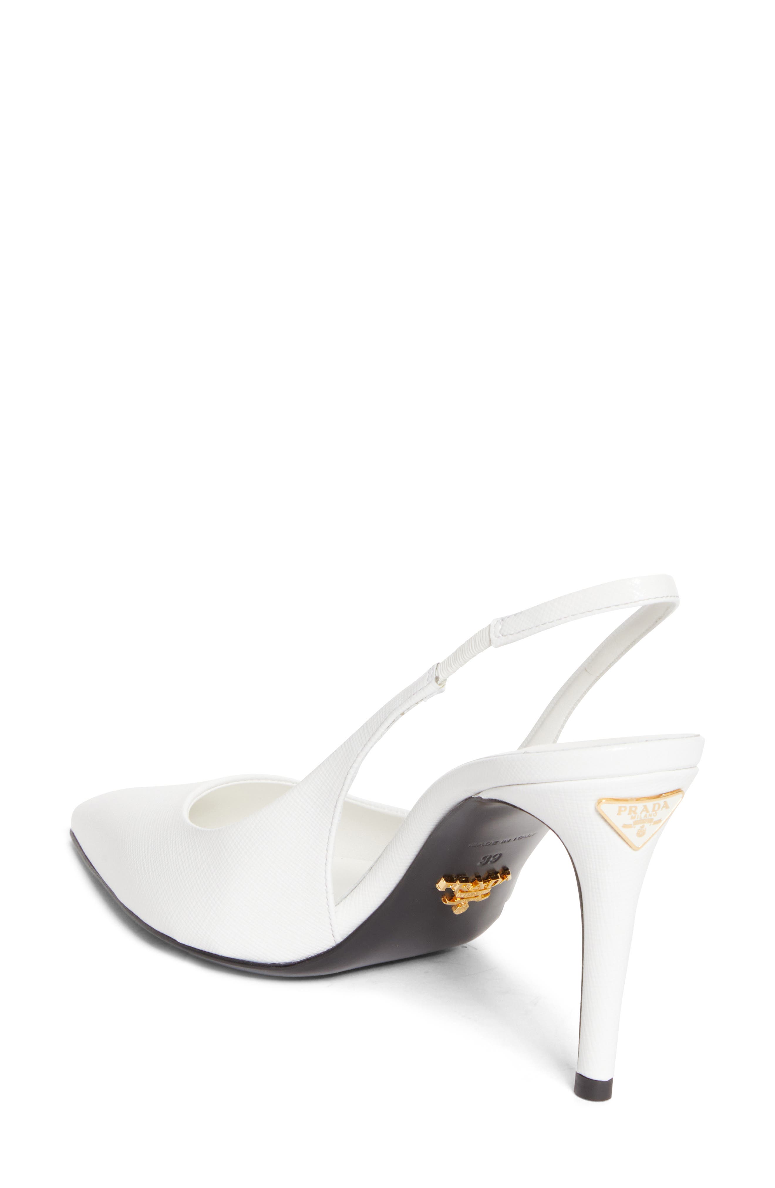 Prada Saffiano Metallic Leather Slingback Pump, Alternate, color, Bianco