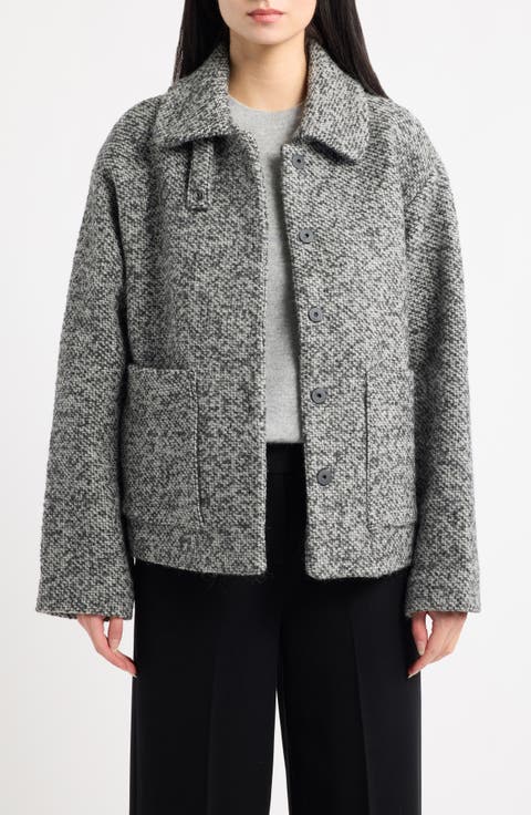 Marled Wool Blend Classic Collar Coat