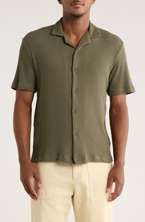 Vertical Stripe Knit Camp Shirt