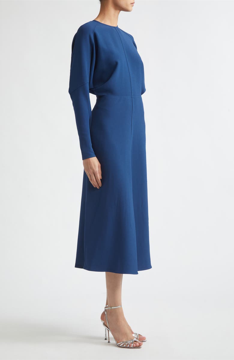 Victoria Beckham Dolman Long Sleeve Cady Midi Dress, Alternate, color, Dark Ocean