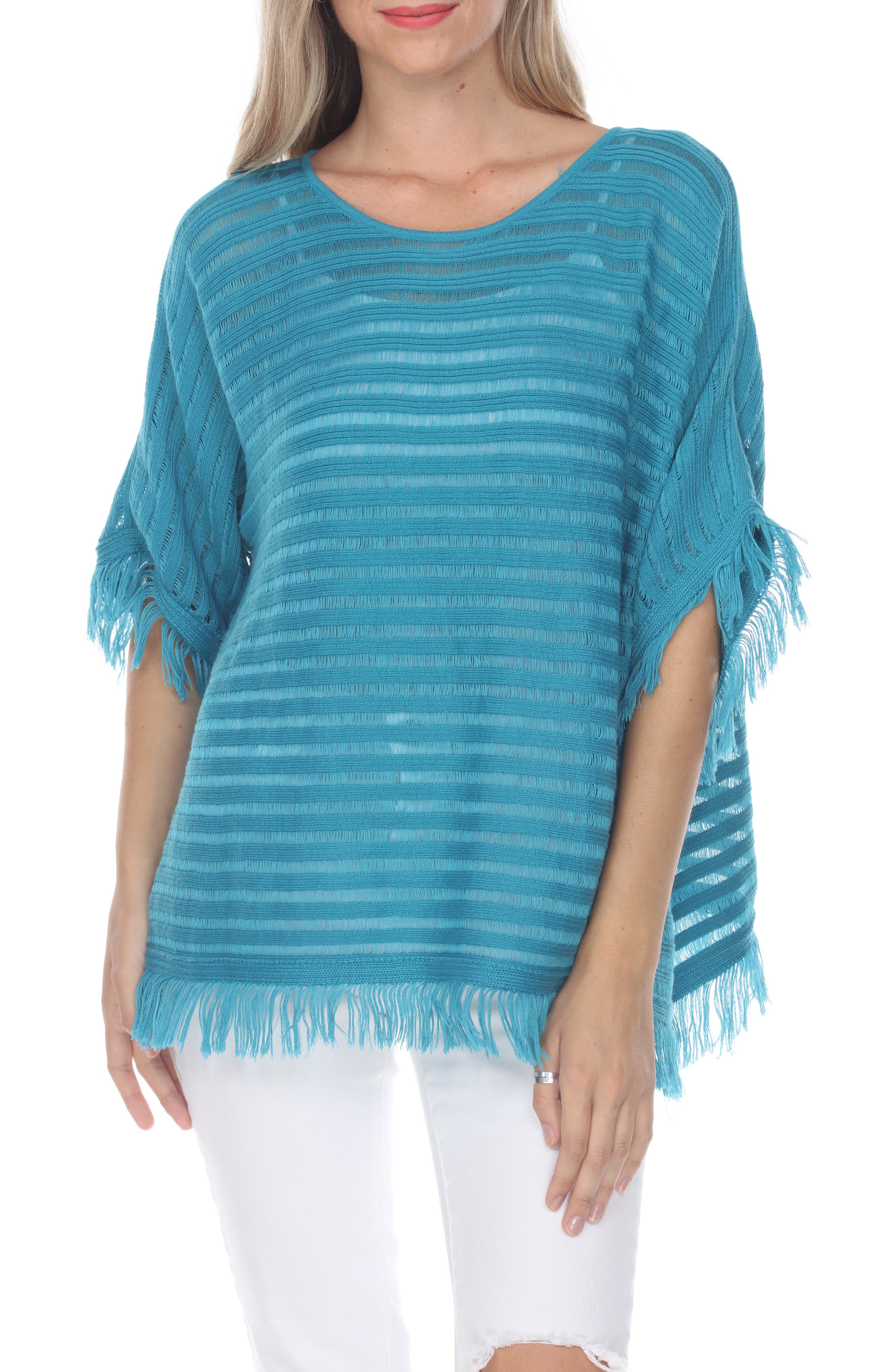 RAIN AND ROSE Fringe Short Sleeve Sweater