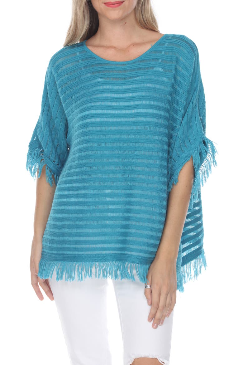 Fringe Short Sleeve Sweater, Main, color, TEAL