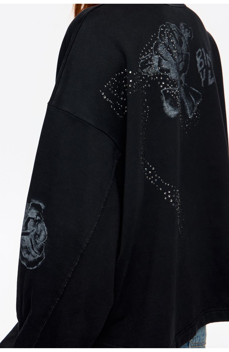 Bimba y Lola Short Sweatshirt With Stones Bows, Alternate, color, Washed Black