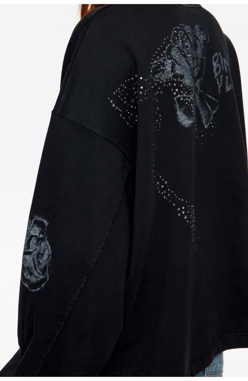 Bimba Y Lola Short Sweatshirt With Stones Bows In Black