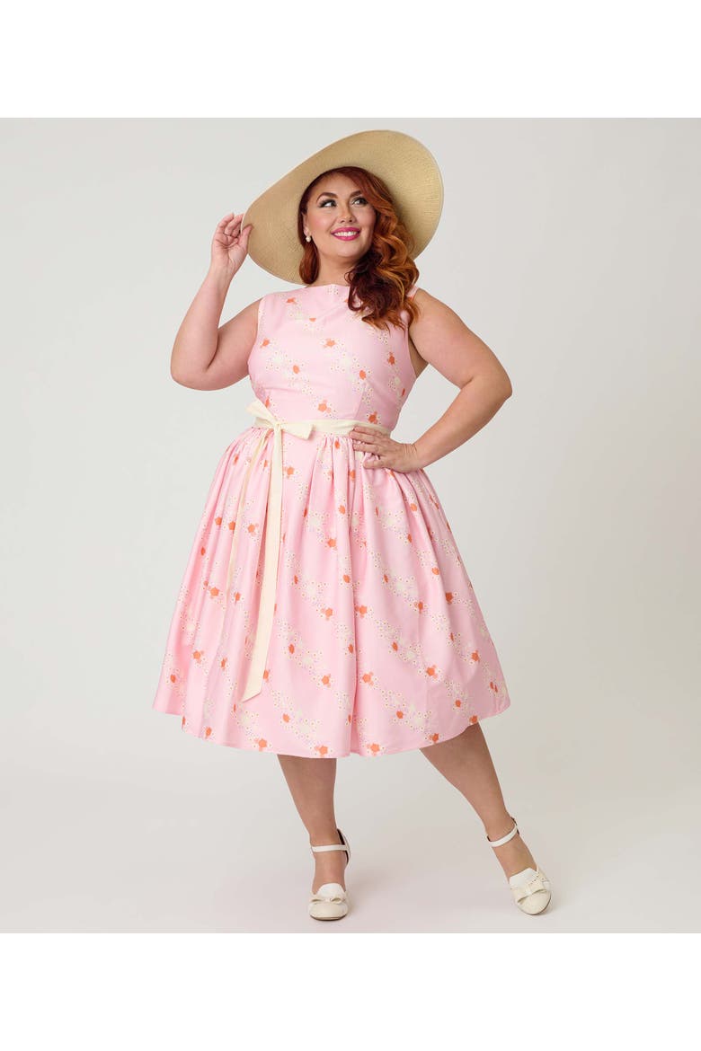 Plus Size Sleeveless Belted Swing Dress, Alternate, color, Pink Princess Print