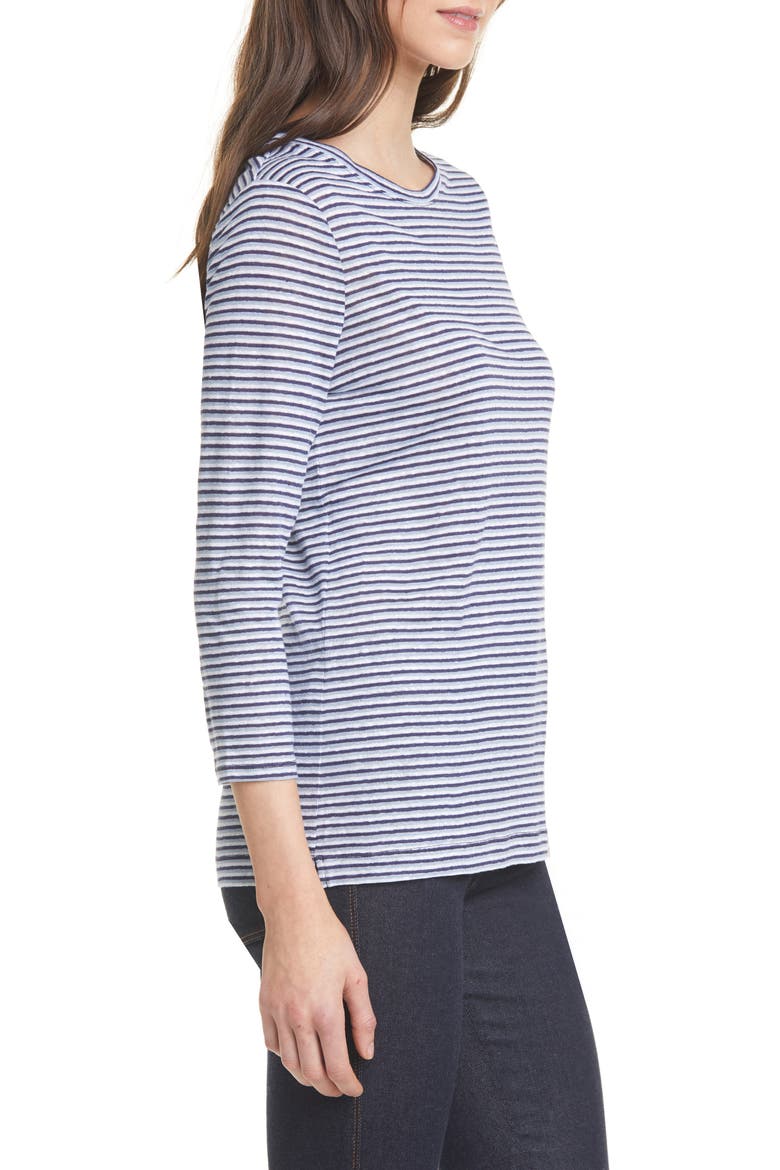 Stripe Linen T-Shirt, Alternate, color, NAVY- BLUE TRICOLOR STRIPE