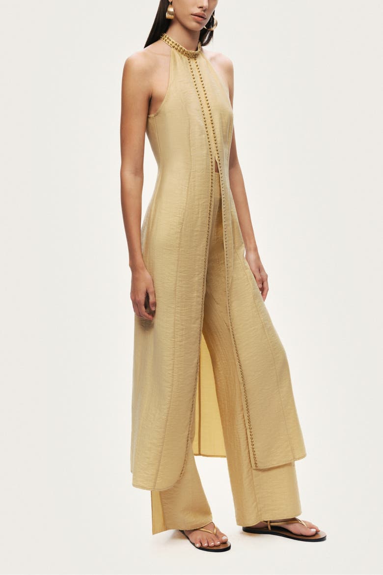 Studded Halter Neck Tunic, Alternate, color, Yellow