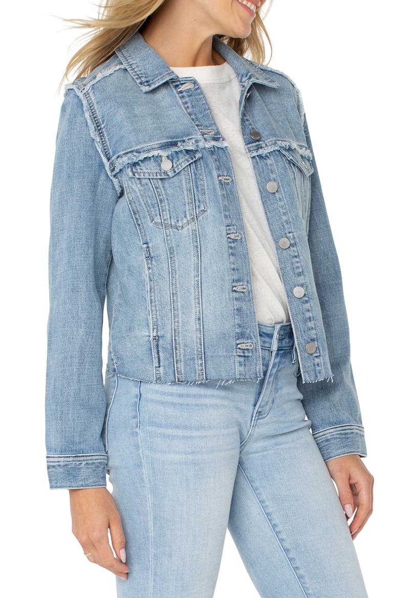 Multi Frayed Denim Trucker Jacket, Alternate, color, NEWPORT BAY