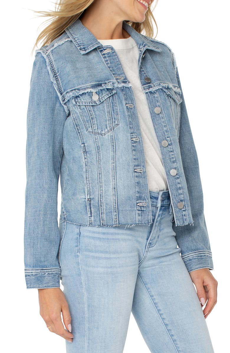 Liverpool Los Angeles Multi Frayed Denim Trucker Jacket, Alternate, color, 