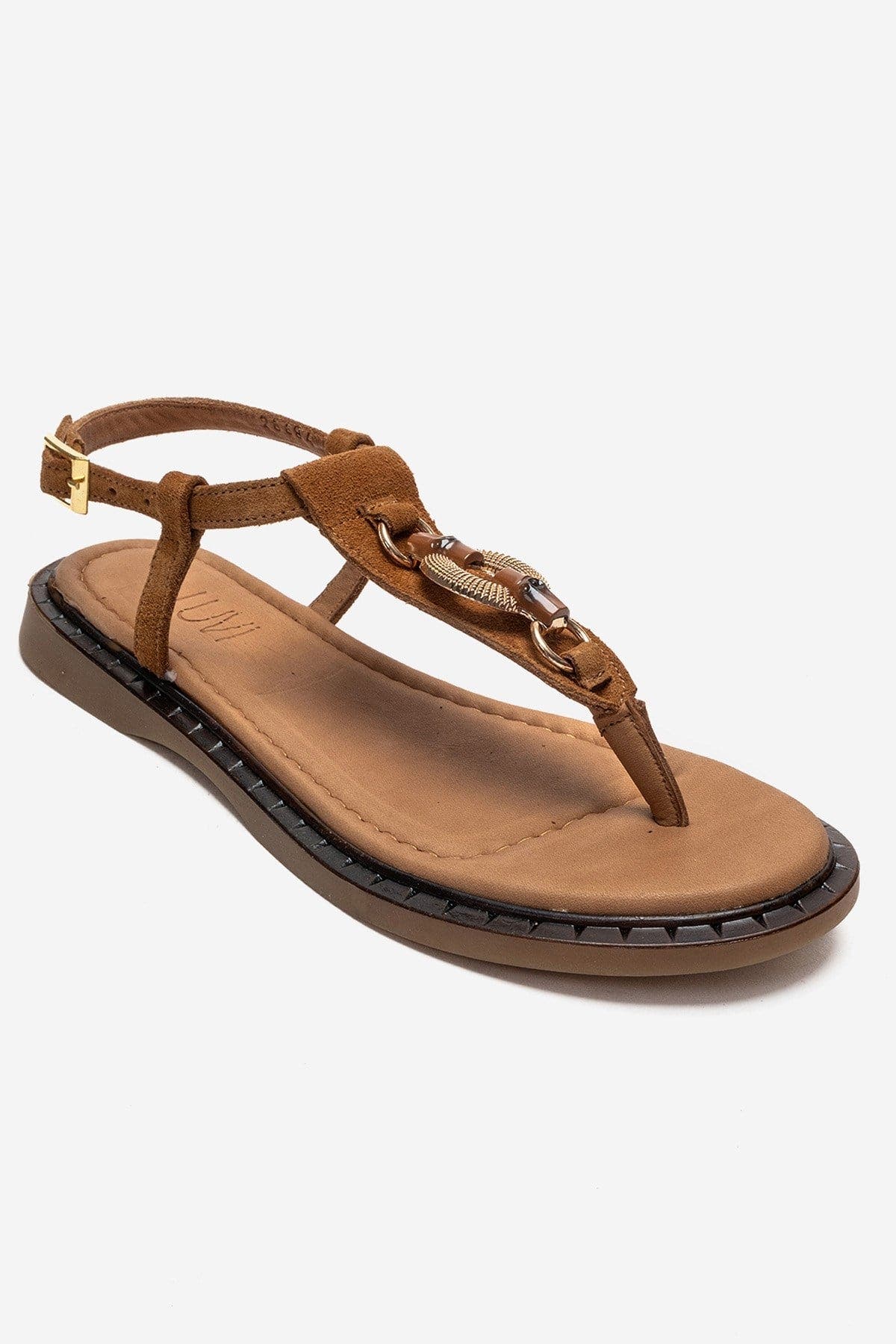 Forever & Always Shoes Tiana Leather Buckled Sandal, Alternate, color, Cognac Suede