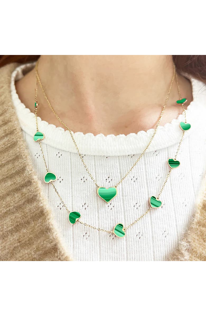 The Lovery Fine Jewelry Malachite Heart Station Necklace, Alternate, color, Malachite