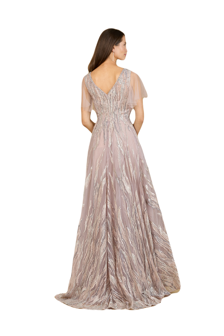 Cape Sleeve V-Neck Gown, Alternate, color, DustyRose