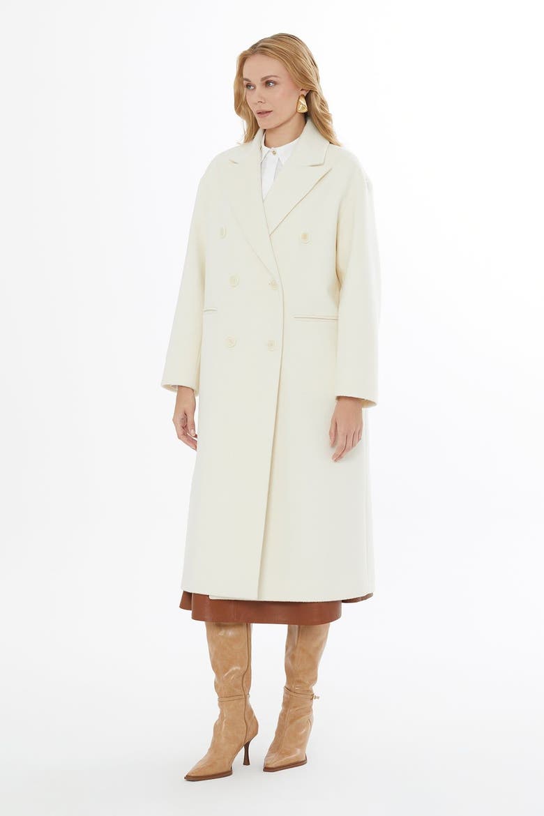 Notch Lapel Cashmere Long Coat with Back Vent, Main, color, White
