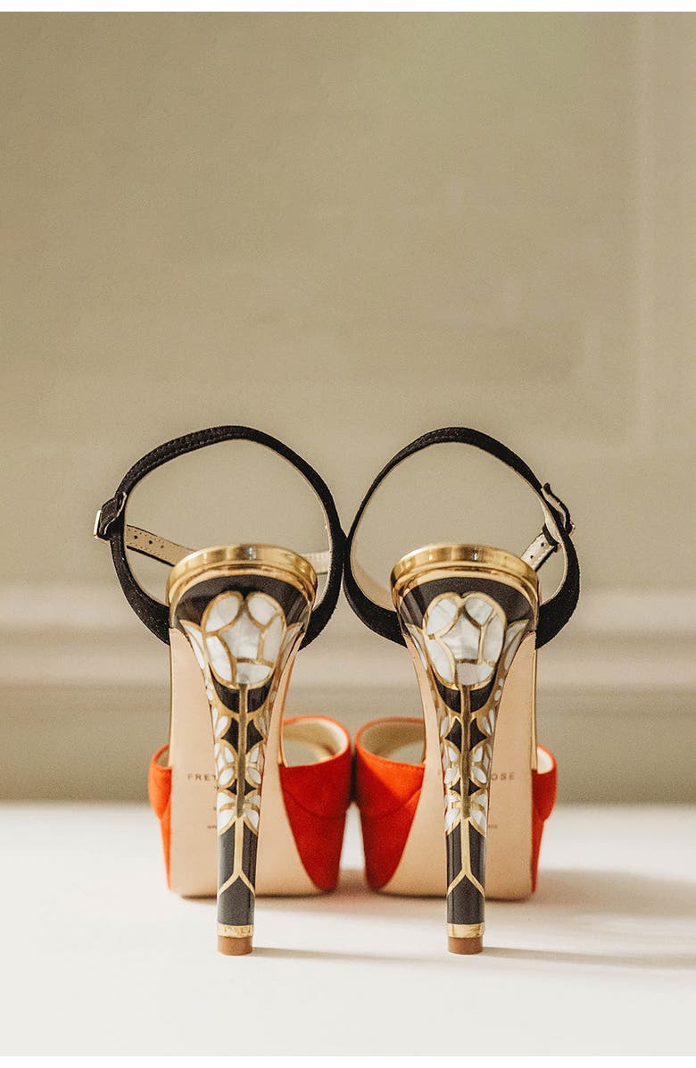 Freya Rose Rose in Bloom Rouge Ankle Strap Pearl Heel Sandal, Alternate, color, Red