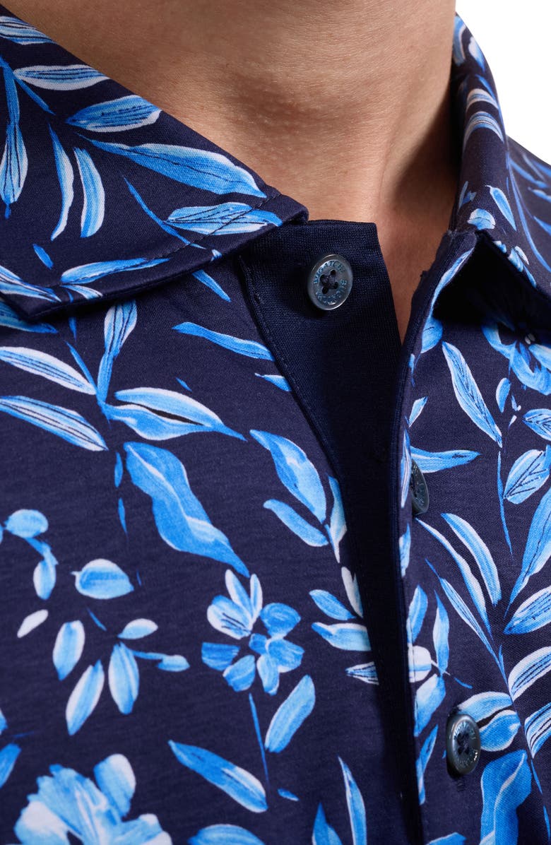 Bugatchi Hendrix Digital Floral Print Pima Cotton Polo, Alternate, color, Navy