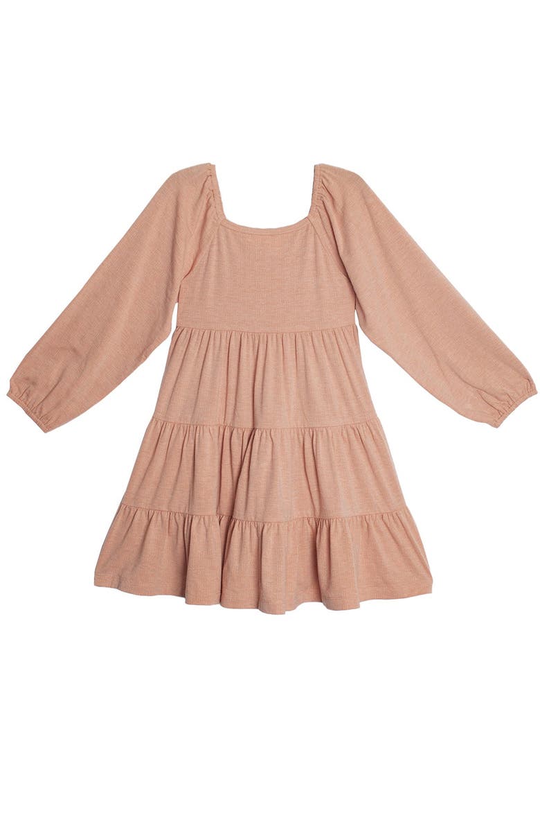 Mabel + Honey Mabel and Honey Flower Mae Pink Tiered Long-Sleeve Dress with Back Bow, Girls' Sizes 4-6X., Main, color, Pink