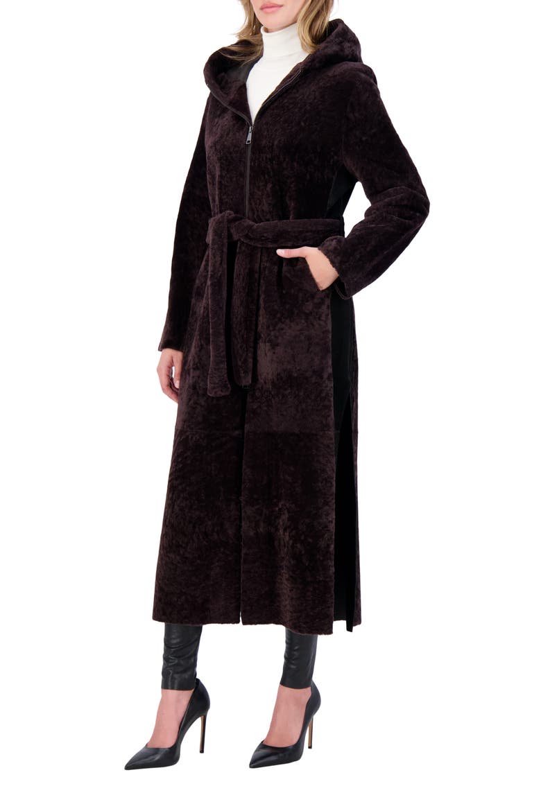 Reversible Textured Genuine Shearling Coat, Alternate, color, BROWN/BROWN