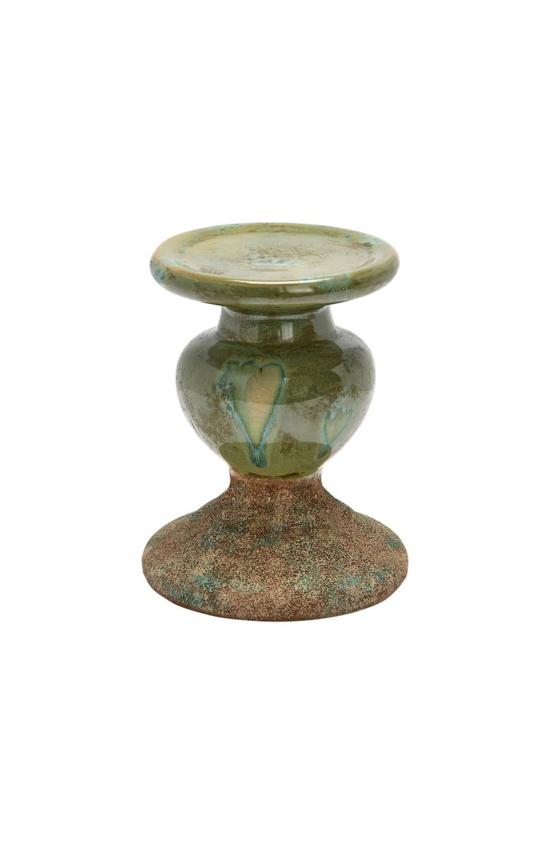 Storied Home 2-Tone Sculptural Pillar Candle Holder, Main, color, Green