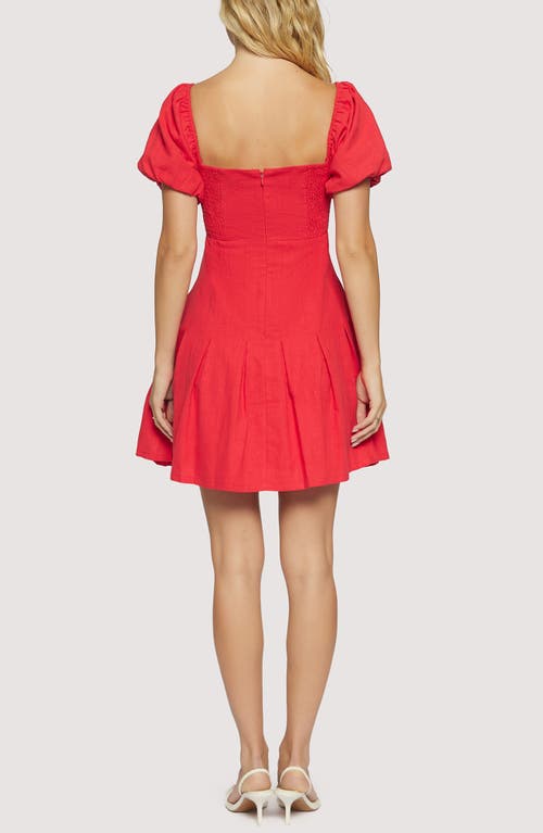 Lost + Wander Catania Puff Sleeve Linen & Cotton Mini Sundress In Red