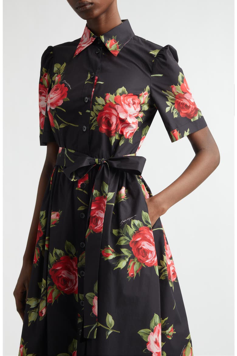 Rose Print Cotton Poplin Shirtdress, Alternate, color, BOUQUET ROSE F.NERO