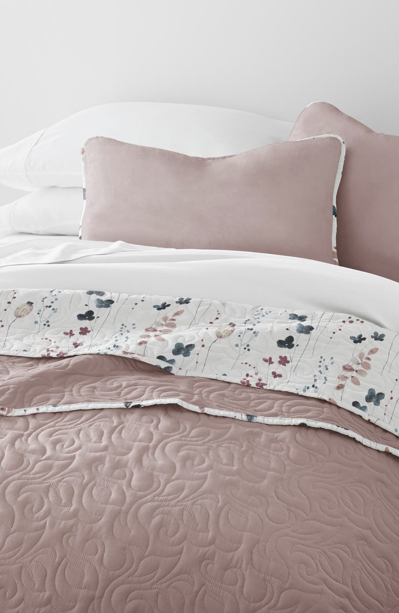 HOMESPUN Pattern Reversible Quilt & Sham Set, Alternate, color, Mauve