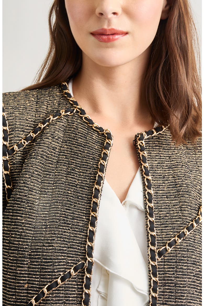 Chain Trim Boxy Metallic Jacket, Alternate, color, BLACK/ GOLD