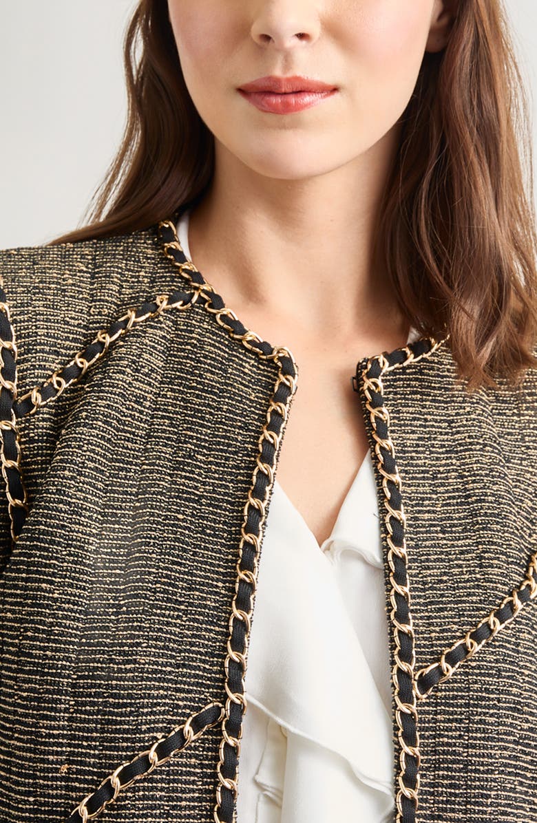 Misook Chain Trim Boxy Metallic Jacket, Alternate, color,