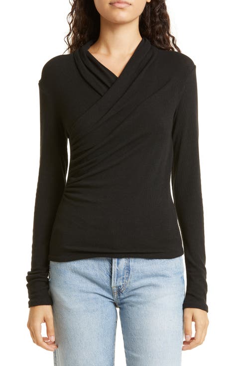Wrap Front Long Sleeve Knit Top