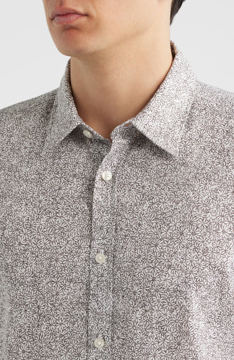 BOSS Roan Short Sleeve Stretch Linen Button-Up Shirt, Alternate, color, Dark Brown