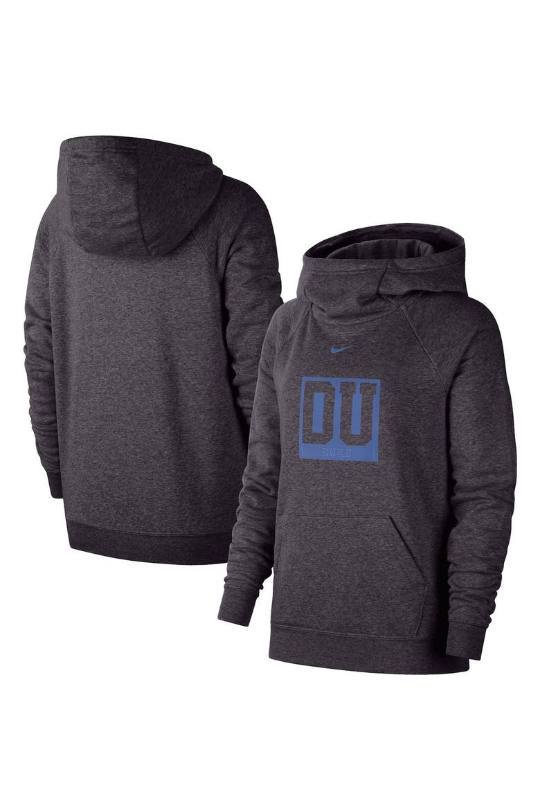 Women's Nike Charcoal Duke Blue Devils Essential Funnel Neck Raglan Pullover Hoodie, Main, color, Charcoal