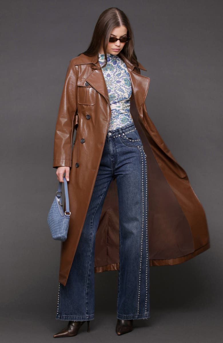 Belted Faux Leather Utility Trench Coat