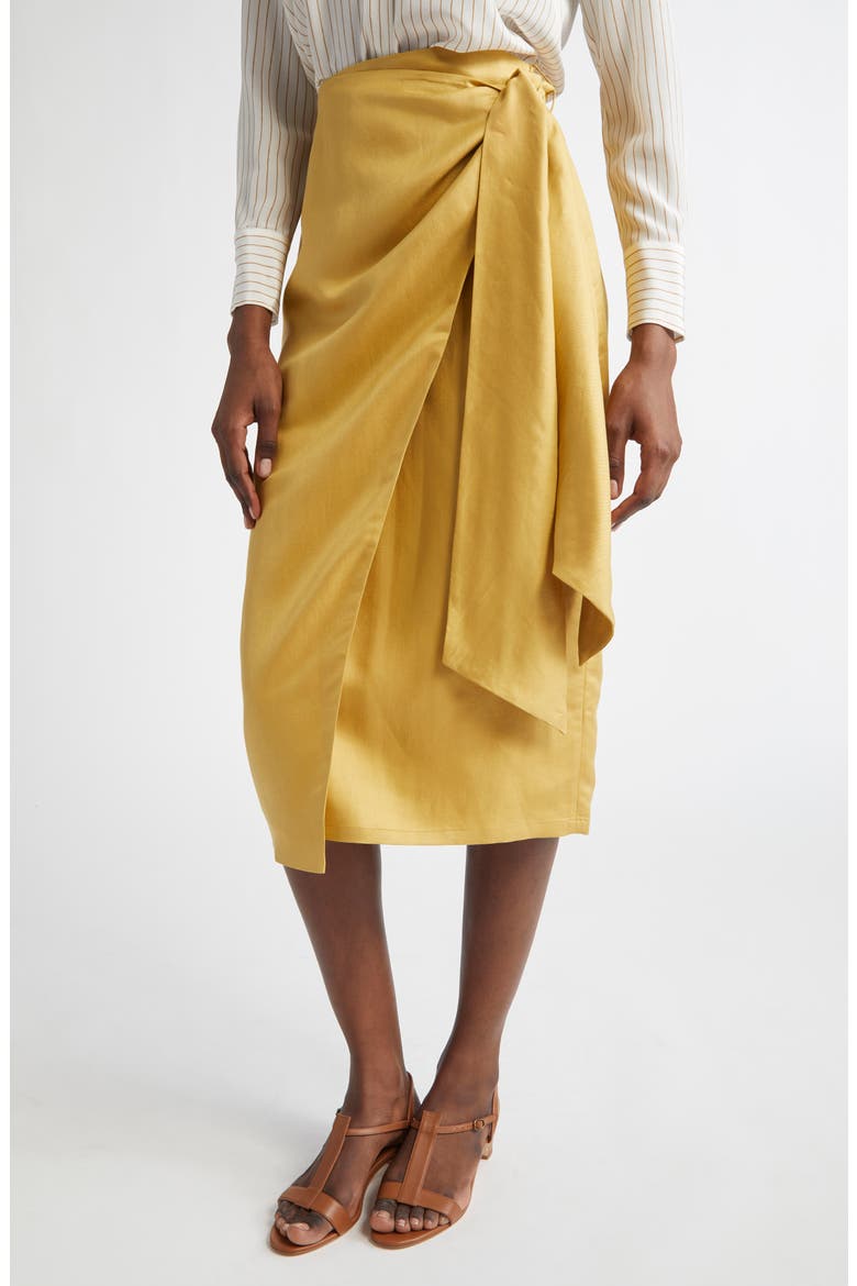 Tequila Linen & Silk Wrap Skirt, Alternate, color, YELLOW