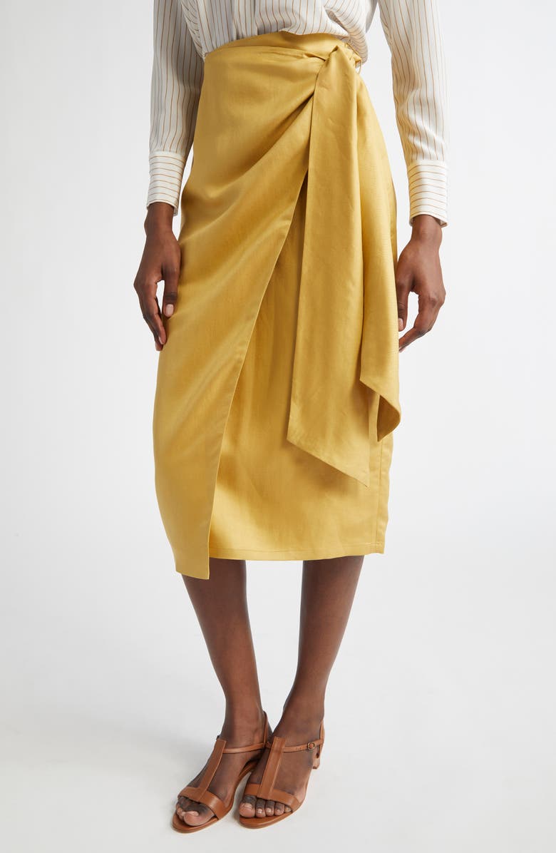 Max Mara Tequila Linen & Silk Wrap Skirt, Alternate, color, Yellow
