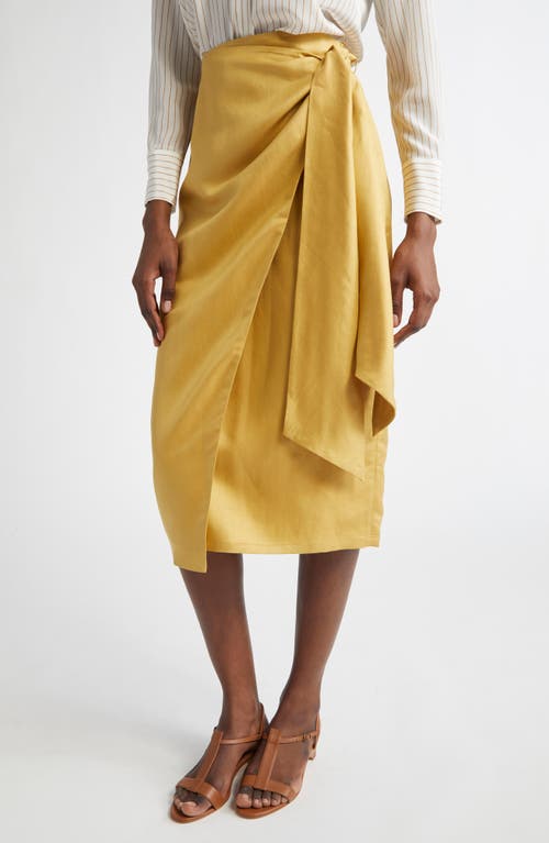 Max Mara Wrap Midi Skirt With High Waist Bow In Yellow
