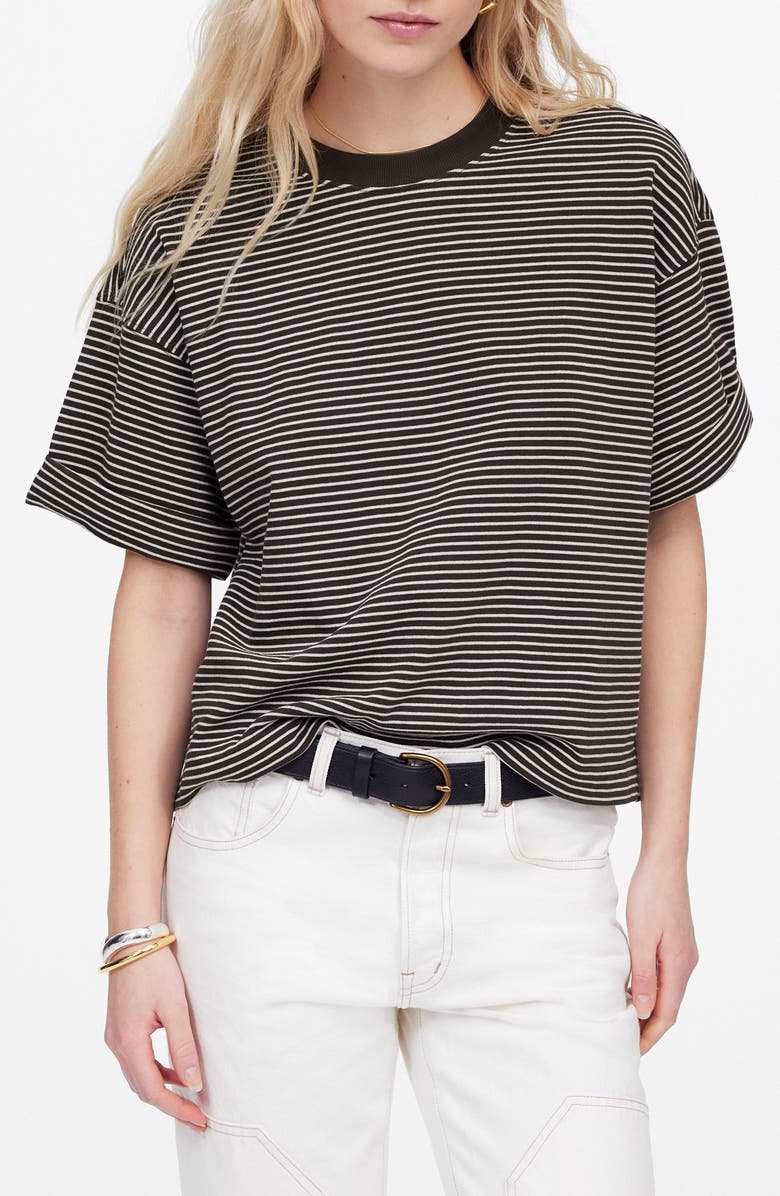 Madewell Short Sleeve Stripe Sweatshirt T-Shirt, Main, color, 