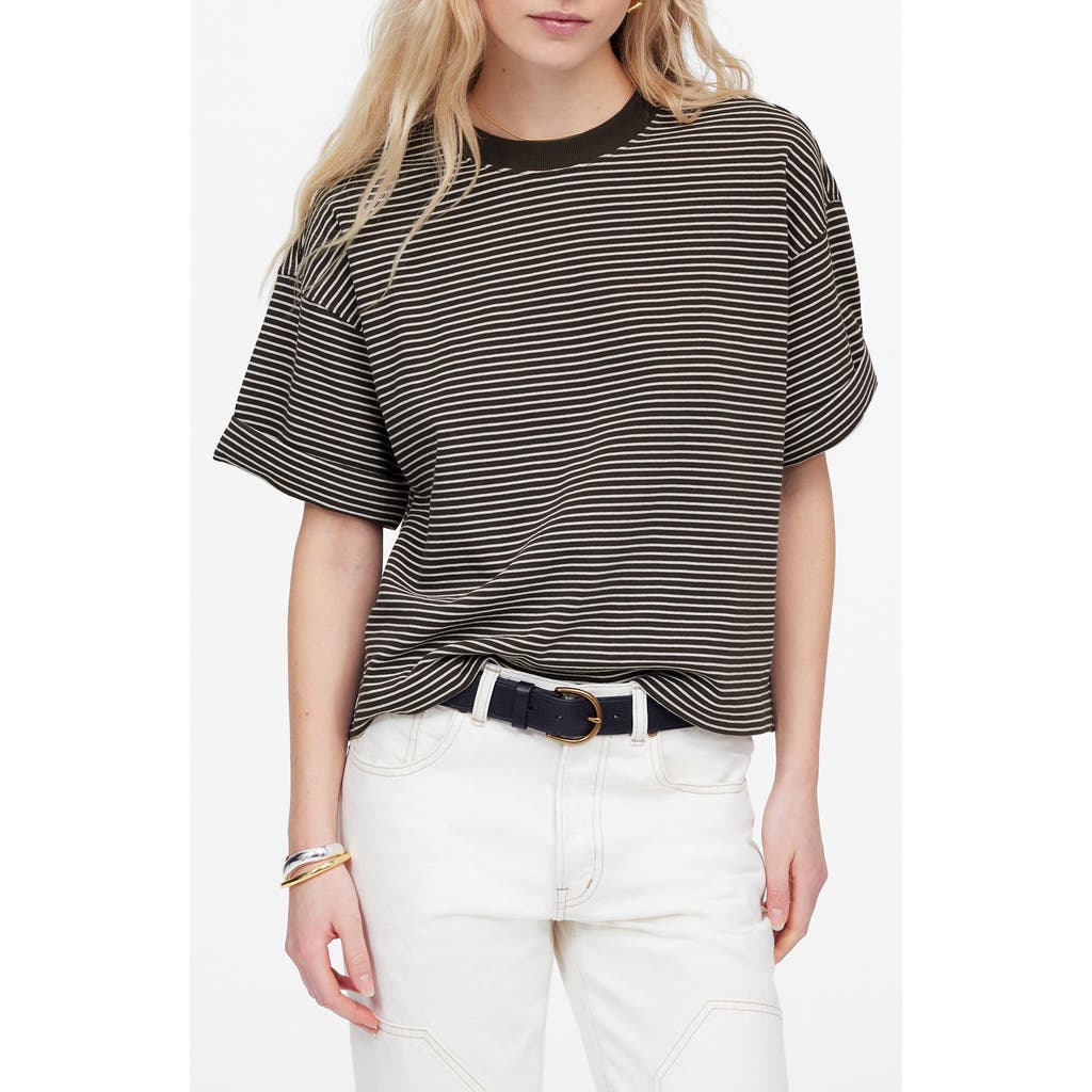 Shop Madewell Short Sleeve Stripe Sweatshirt T-shirt In Dark Surplus
