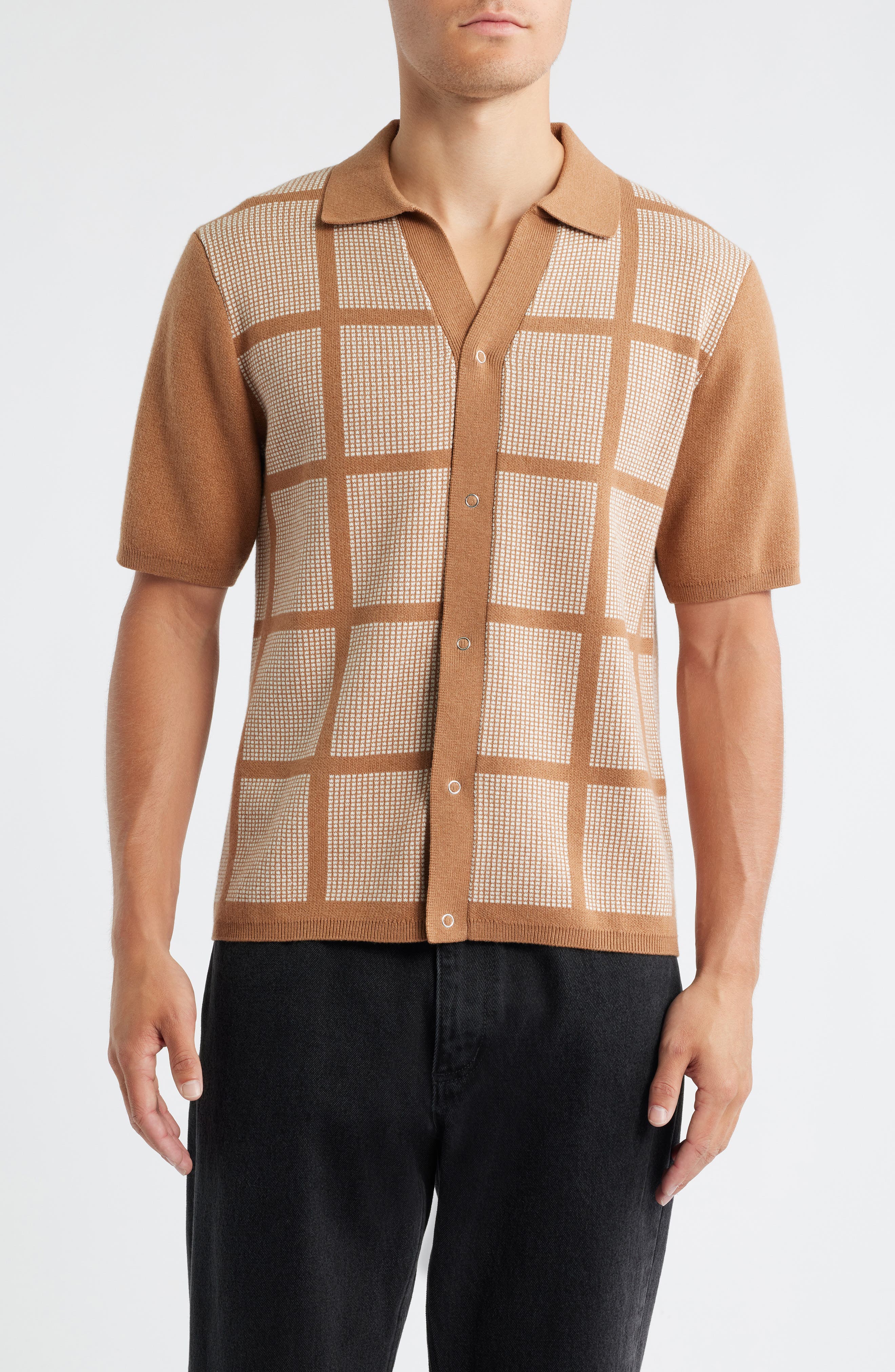Percival Costa Geo Pattern Short Sleeve Wool & Cotton Cardigan