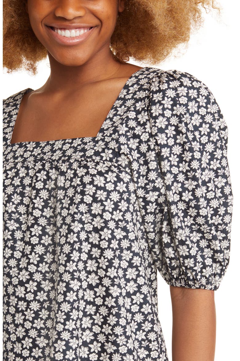 Flirty Mood Floral Puff Sleeve Cotton Dress, Alternate, color, BLACK
