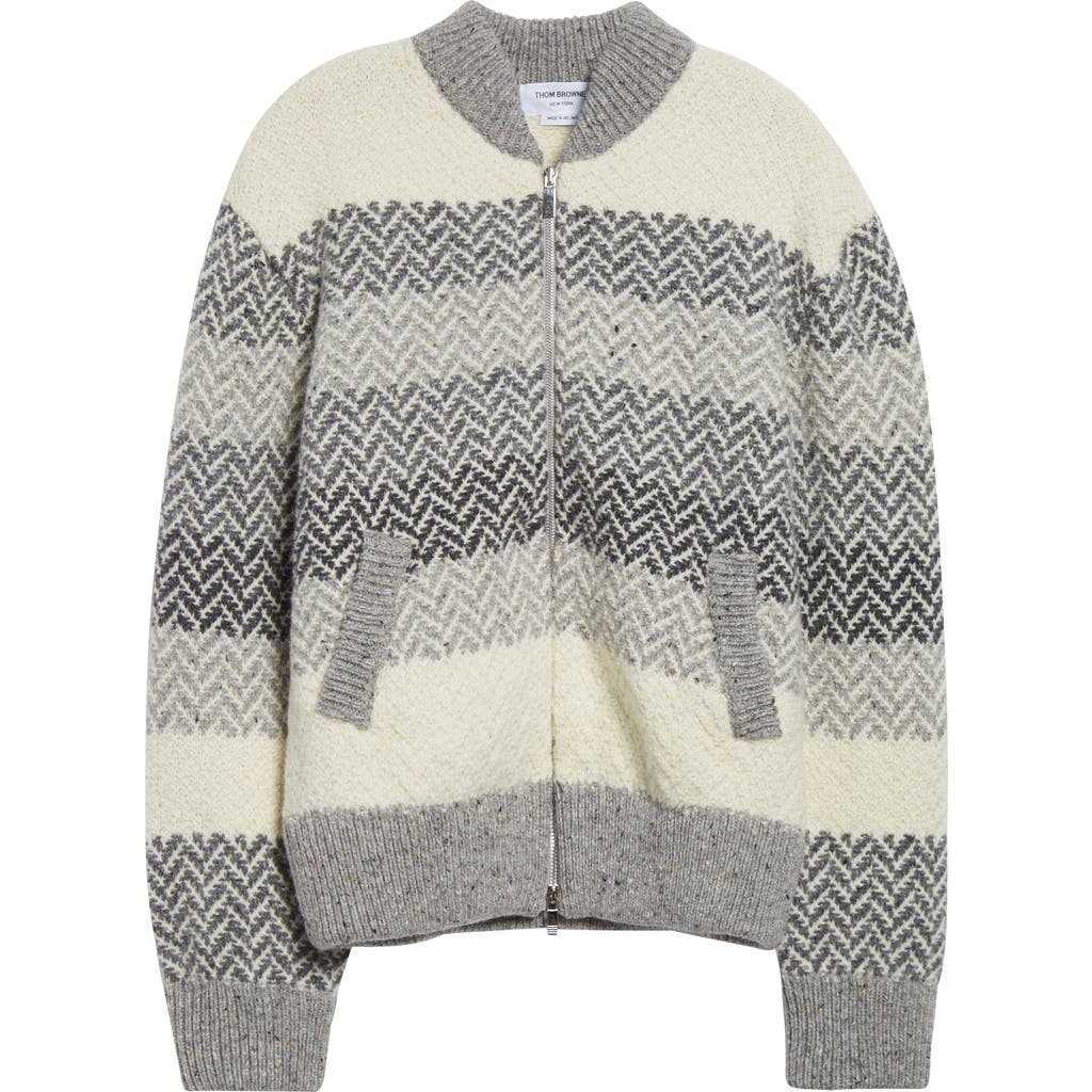 Thom Browne Chevron Striped Wool And Mohair Zip-up Cardigan In Multi