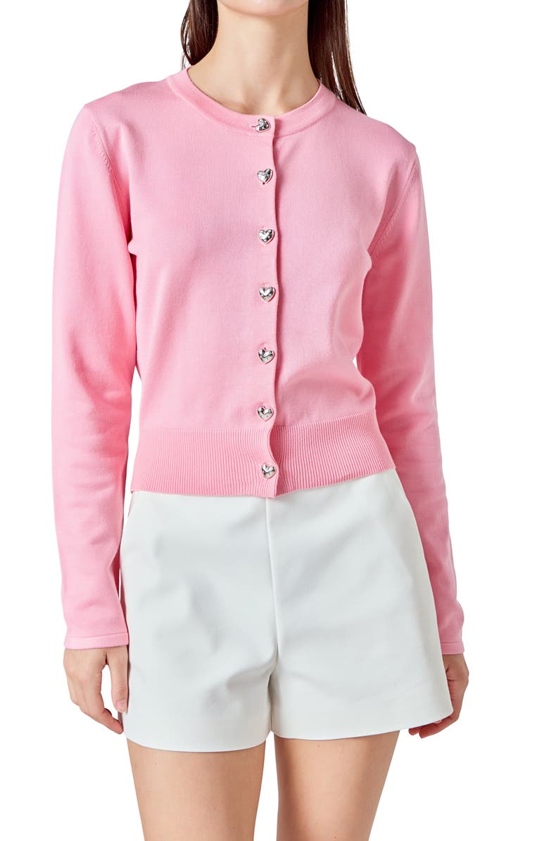 Endless Rose Heart Button Cotton Cardigan, Alternate, color, Pink