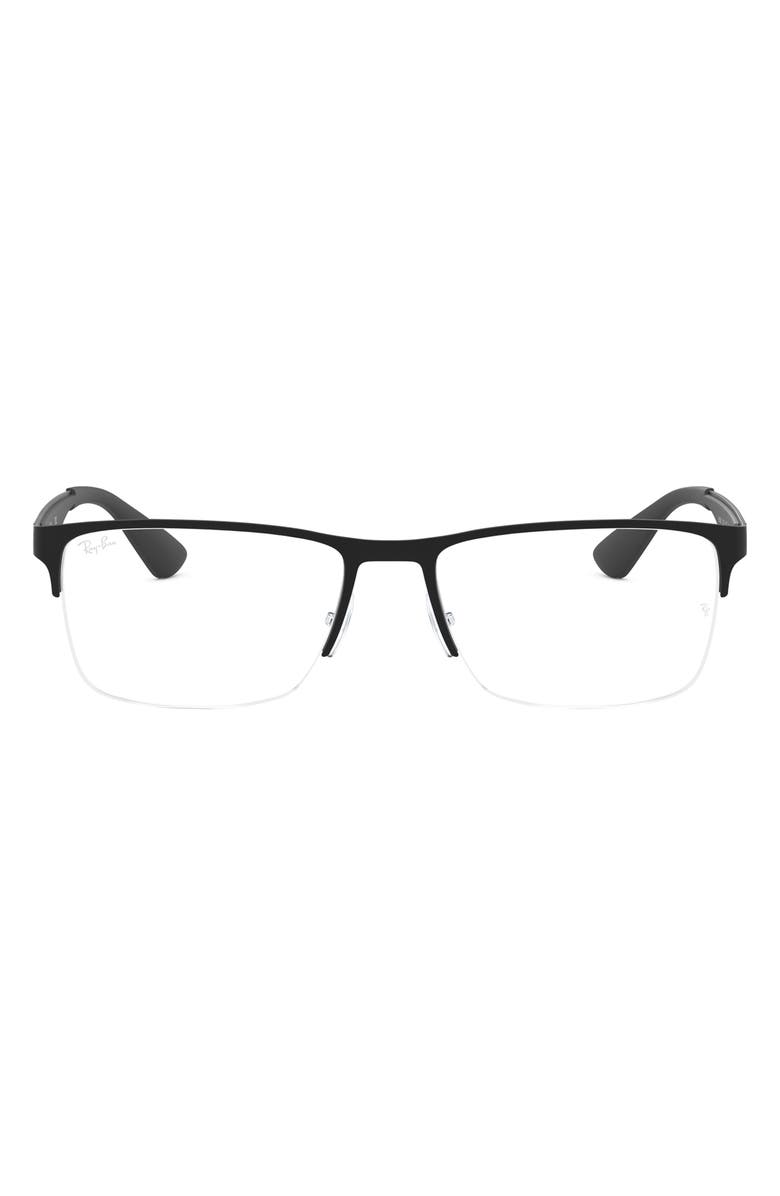 Ray-Ban 54mm Semi Rimless Rectangular Optical Glasses, Main, color, Matte Black