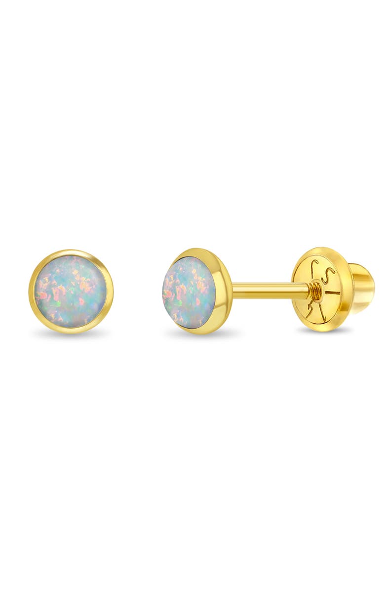 In Season Jewelry 14k Opal Bezel Girl Earrings, Main, color, White