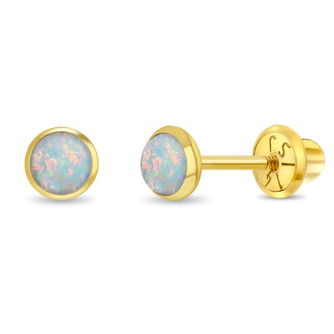 14k Opal Bezel Girl Earrings