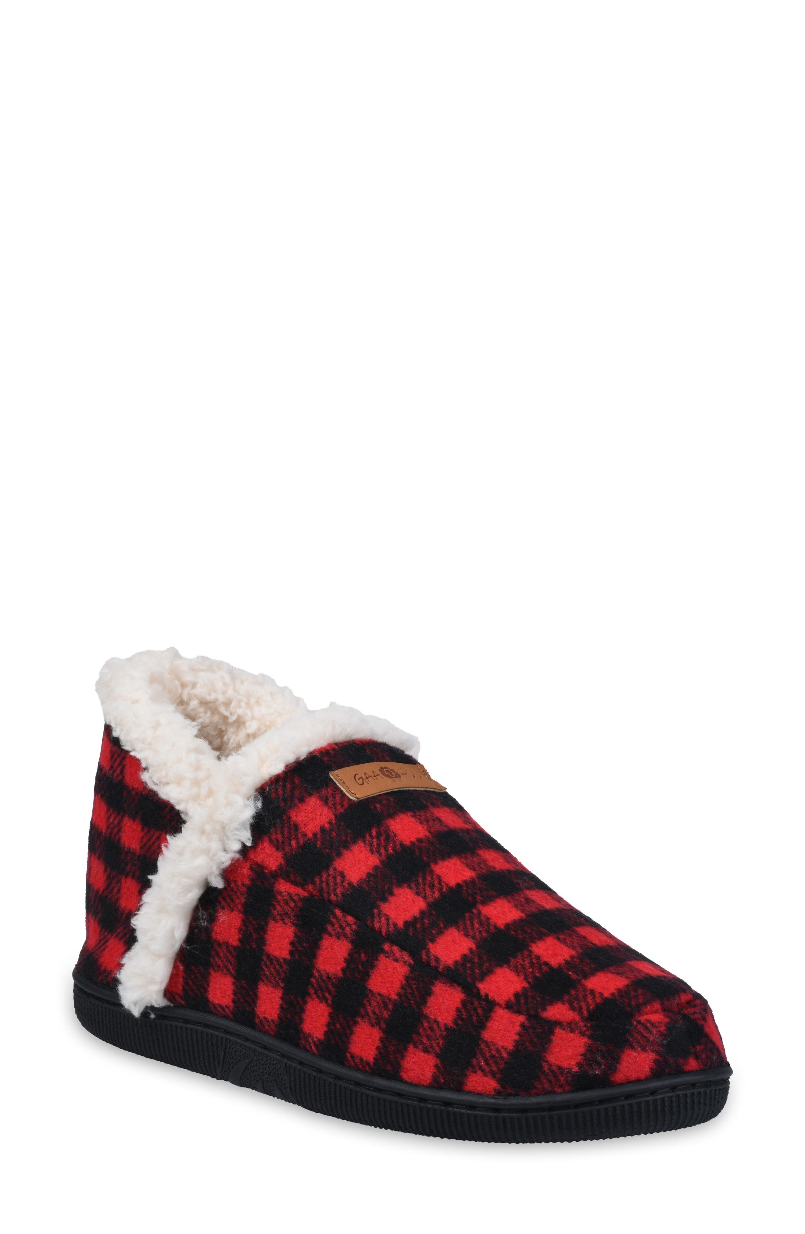 GAAHUU Buffalo Check Faux Shearling Slipper, Main, color, 