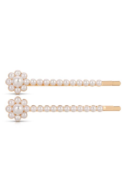 Faux Pearl Flower Set of 2 Hair Pins