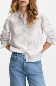 BOSS Bertyna Monday Stripe Crop Button-Up Shirt
