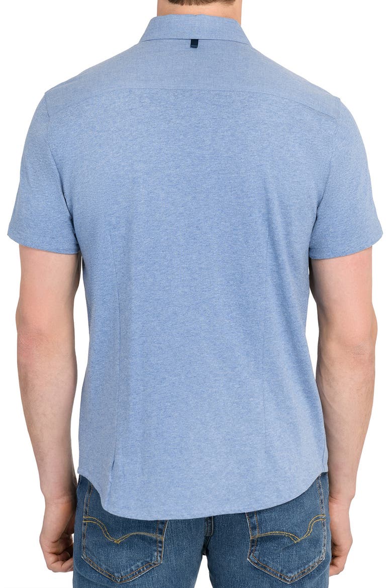 Reworked Slim Fit Solid Short Sleeve Cotton Button-Down Shirt, Alternate, color, BLUE