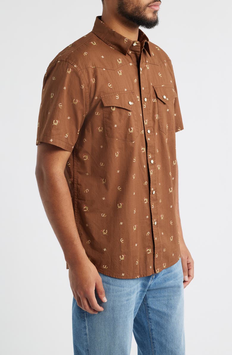 Pendleton Laramie Horseshoe Print Short Sleeve Snap-Up Western Shirt, Alternate, color, Horseshoe Brown