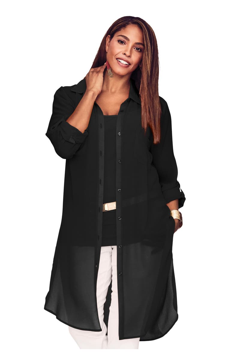 Jessica London Sheer Georgette Mega Tunic, Main, color, Black